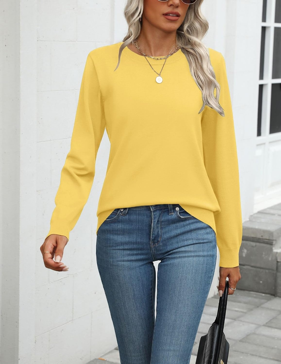 image:imageZeagoo Womens Sweaters Long Sleeve Tops Classic Fall Clothes Crewneck TopsYellow
