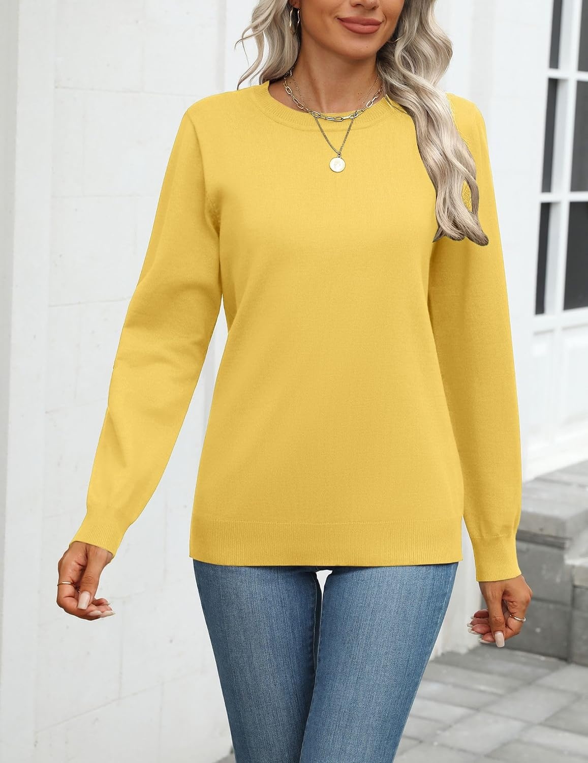 image:imageZeagoo Womens Sweaters Long Sleeve Tops Classic Fall Clothes Crewneck TopsYellow
