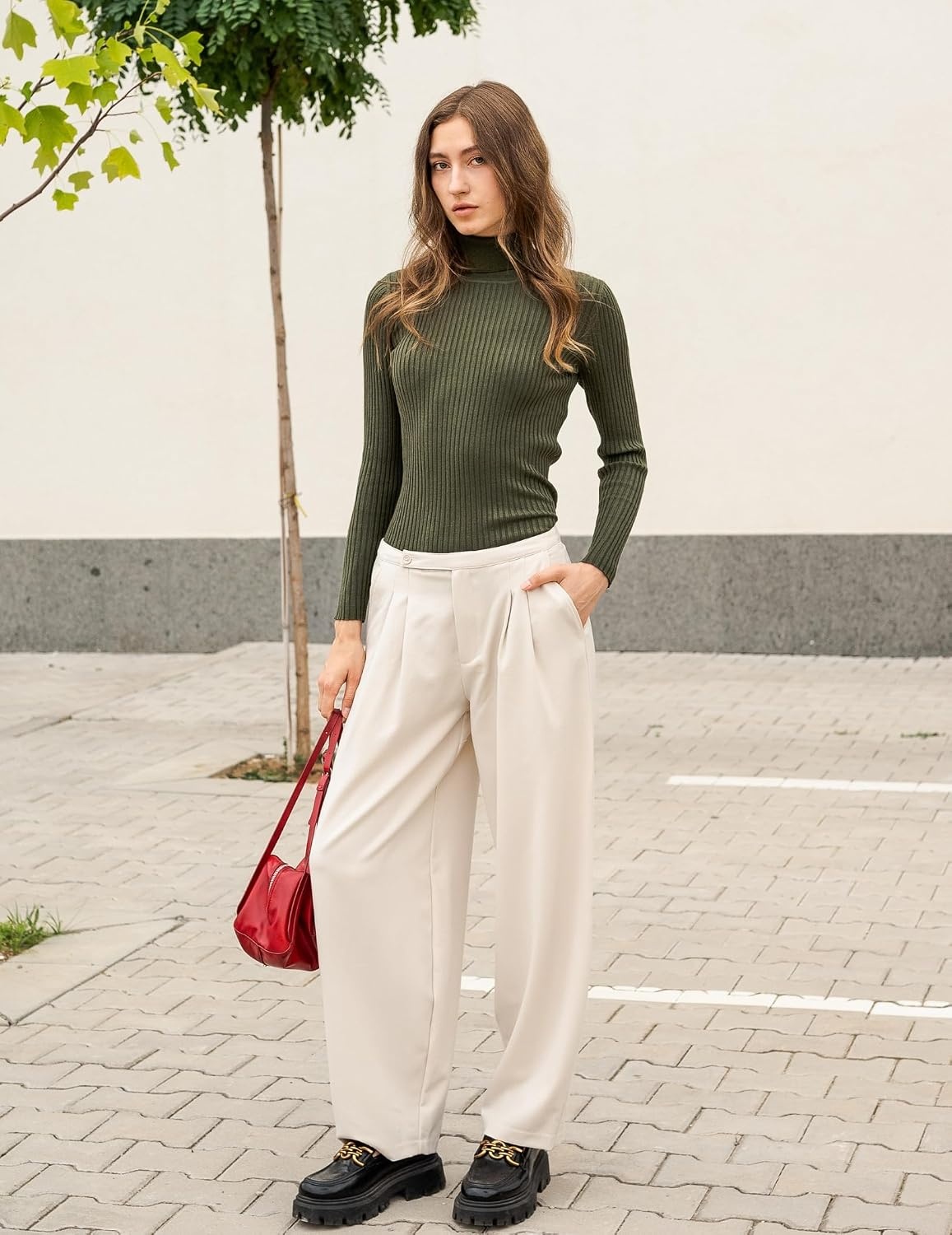 image:imageZeagoo Womens Turtleneck Sweaters 2026 Fall Fitted Long Sleeve Basic TopsArmy Green