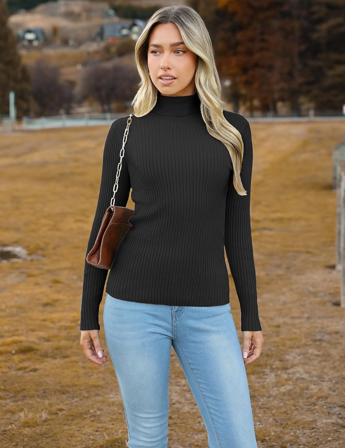 image:imageZeagoo Womens Turtleneck Sweaters 2026 Fall Fitted Long Sleeve Basic TopsBlack