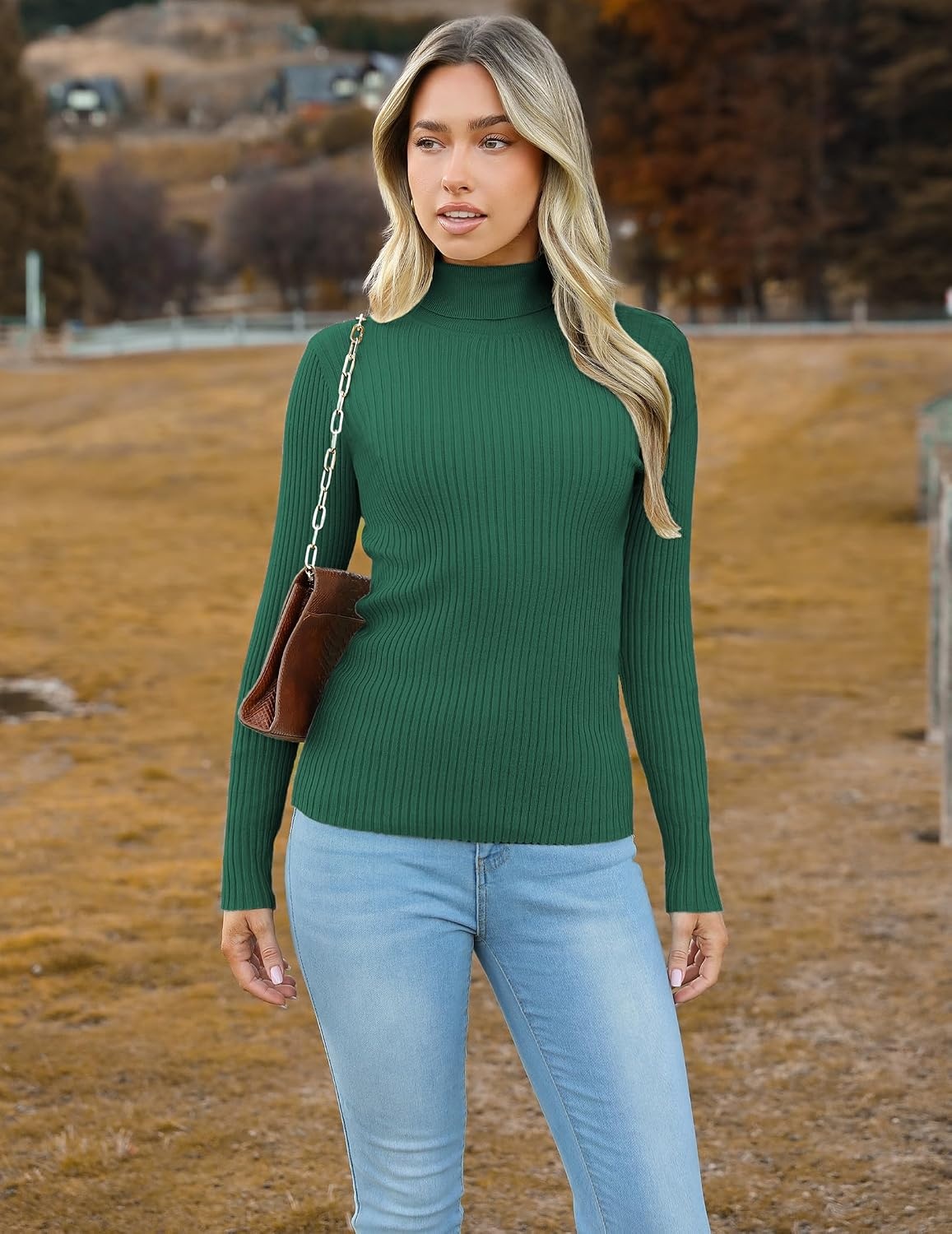 image:imageZeagoo Womens Turtleneck Sweaters 2026 Fall Fitted Long Sleeve Basic TopsGreen