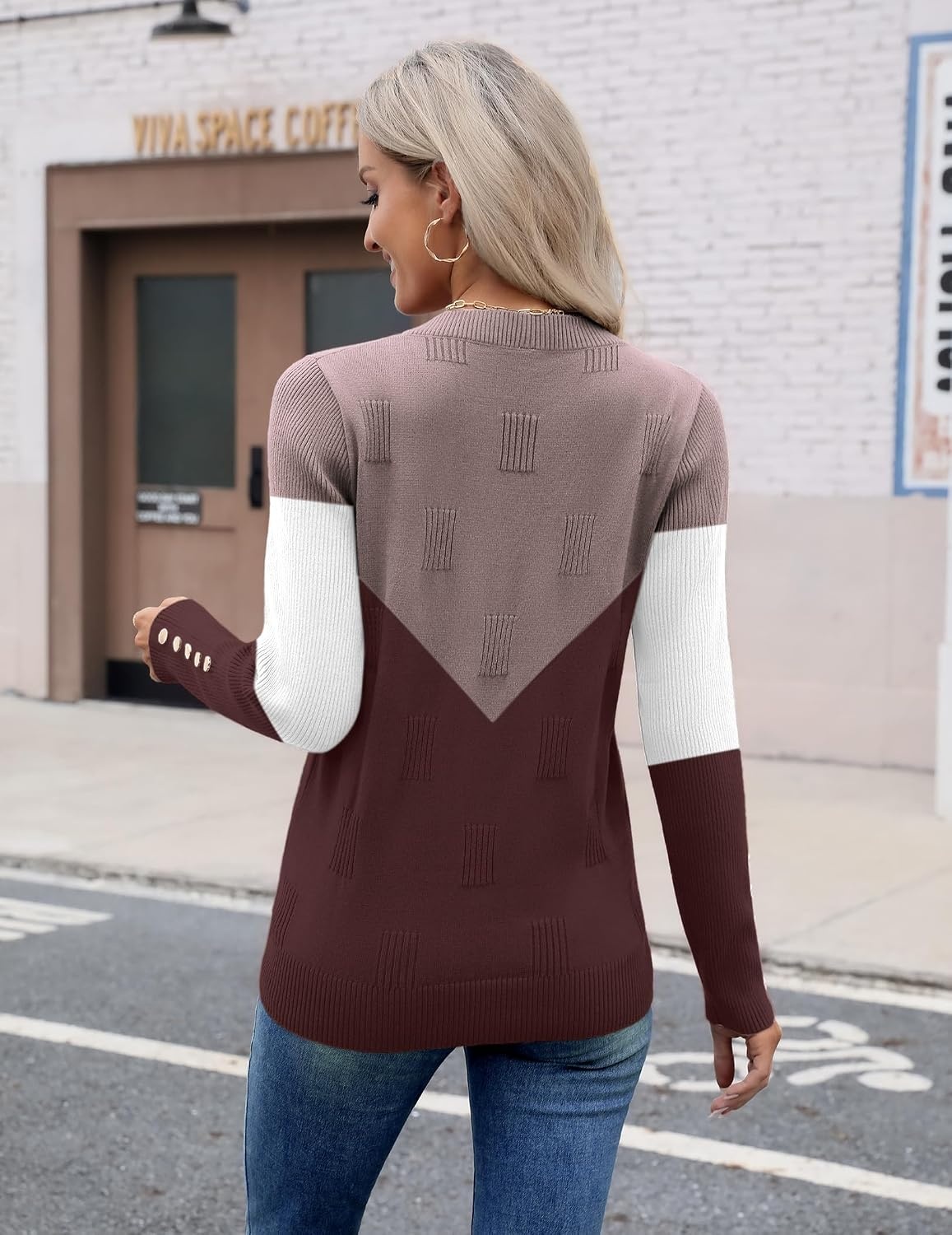 image:imageZeagoo Womens V Neck Sweaters Long Sleeve Lightweight with Buttons OufitsCchocolate Brown
