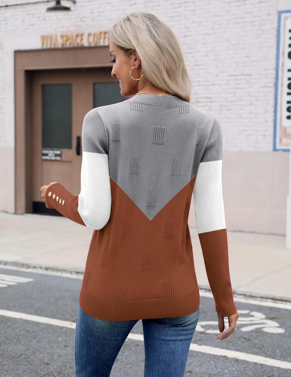 image:imageZeagoo Womens V Neck Sweaters Long Sleeve Lightweight with Buttons OufitsCgrey Caramel