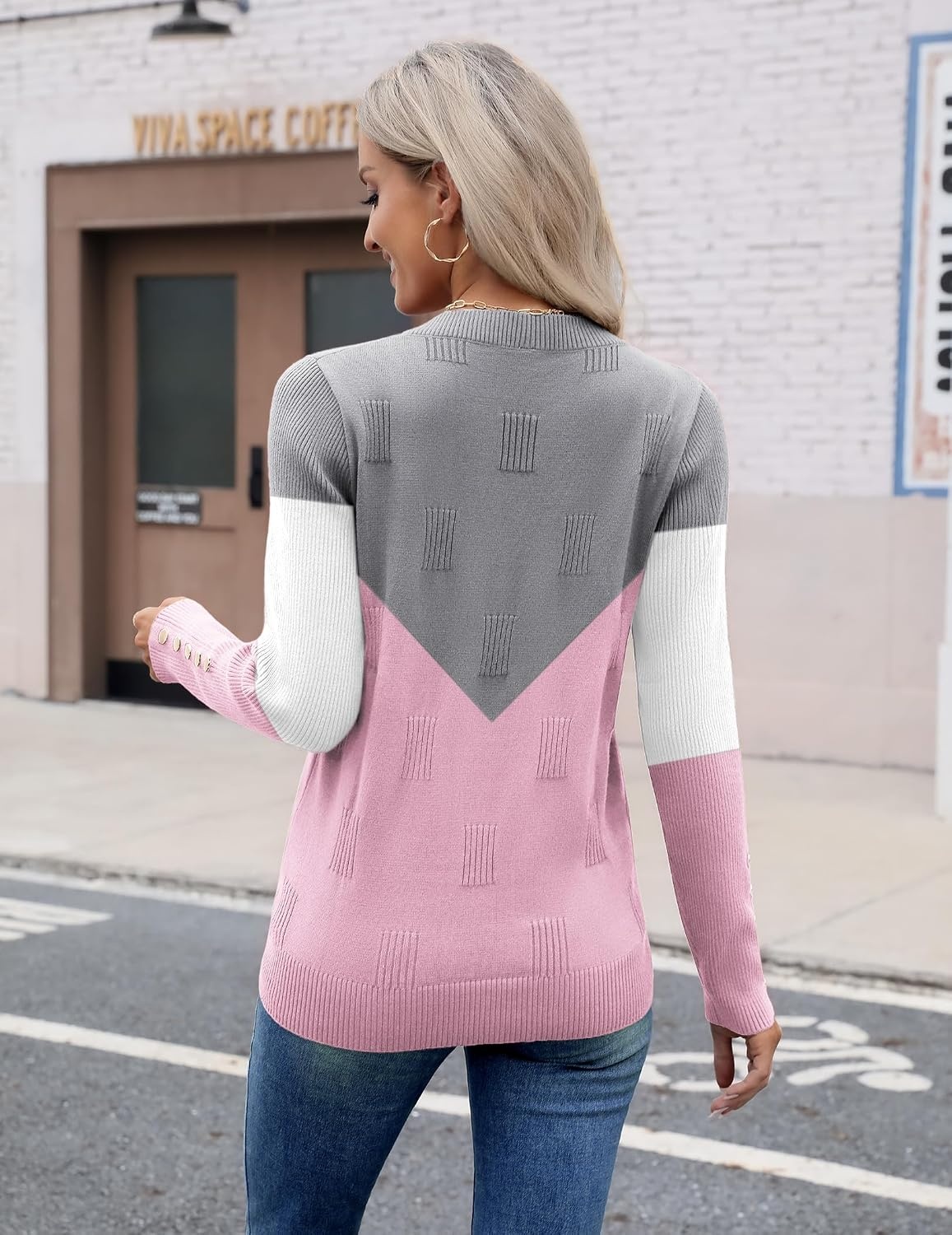image:imageZeagoo Womens V Neck Sweaters Long Sleeve Lightweight with Buttons OufitsCgrey Pink