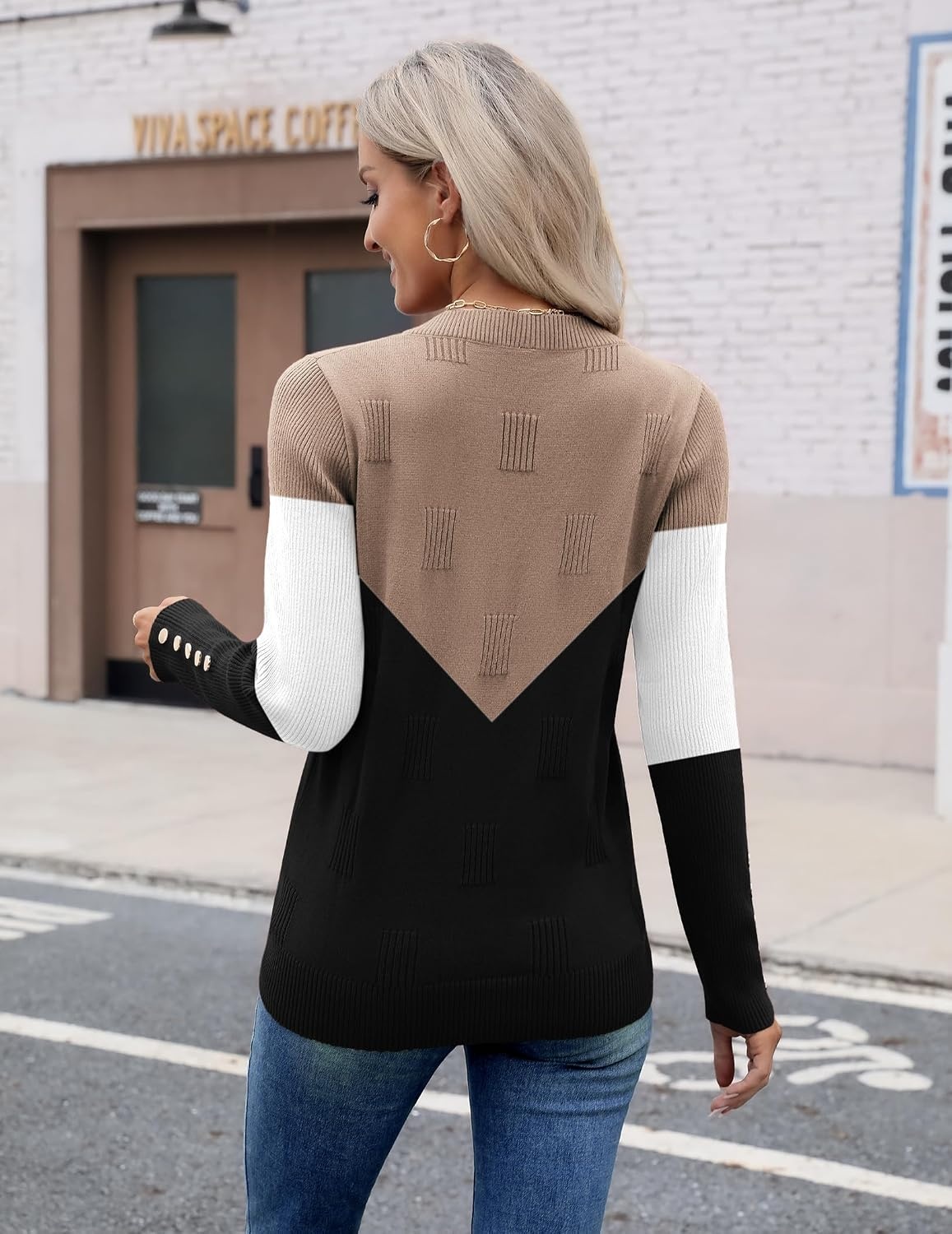image:imageZeagoo Womens V Neck Sweaters Long Sleeve Lightweight with Buttons OufitsCkhaki Black