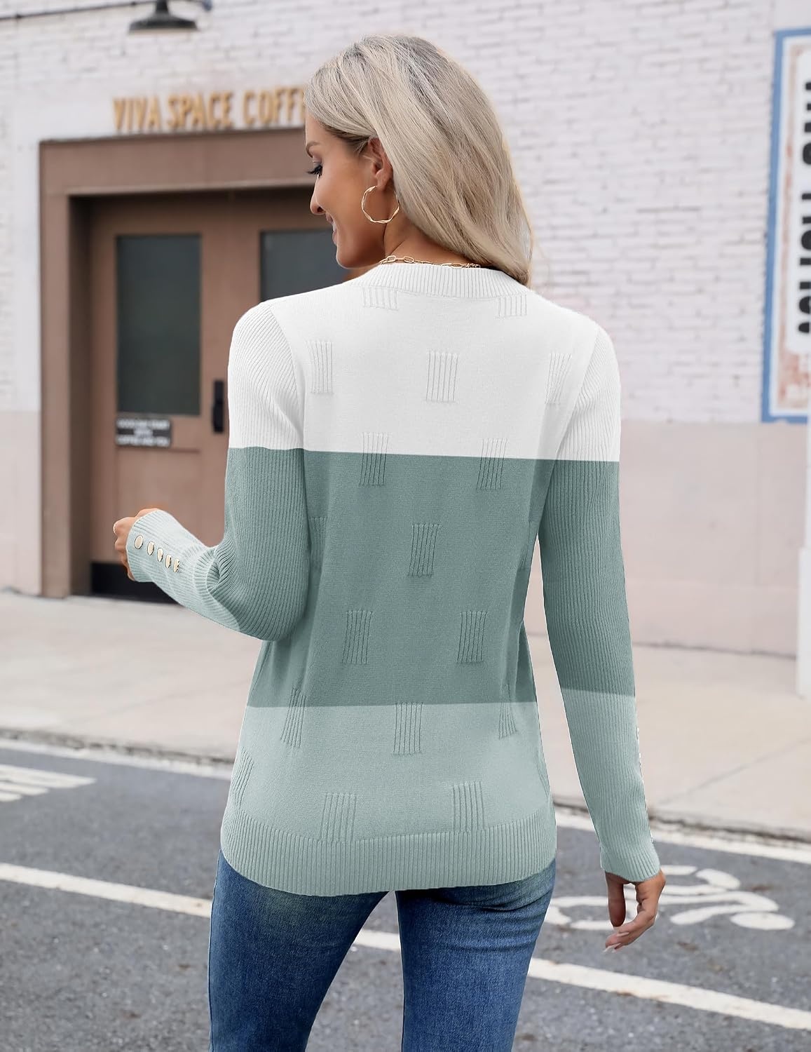 image:imageZeagoo Womens V Neck Sweaters Long Sleeve Lightweight with Buttons OufitsDbluegreen
