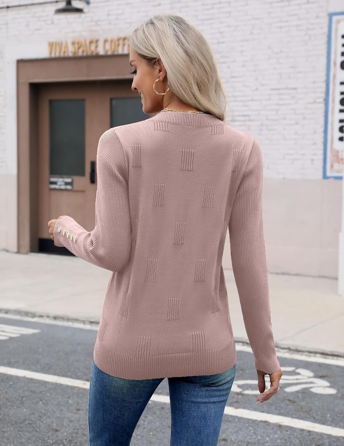 image:imageZeagoo Womens V Neck Sweaters Long Sleeve Lightweight with Buttons OufitsPink Purple