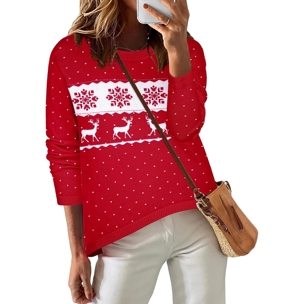 image:imageZeagoo Sweaters for Women Fall Outfits Trendy 2026 Long Sleeve Shirts Bussiness Casual Knit Pullover Sweater TopsChristmas Red