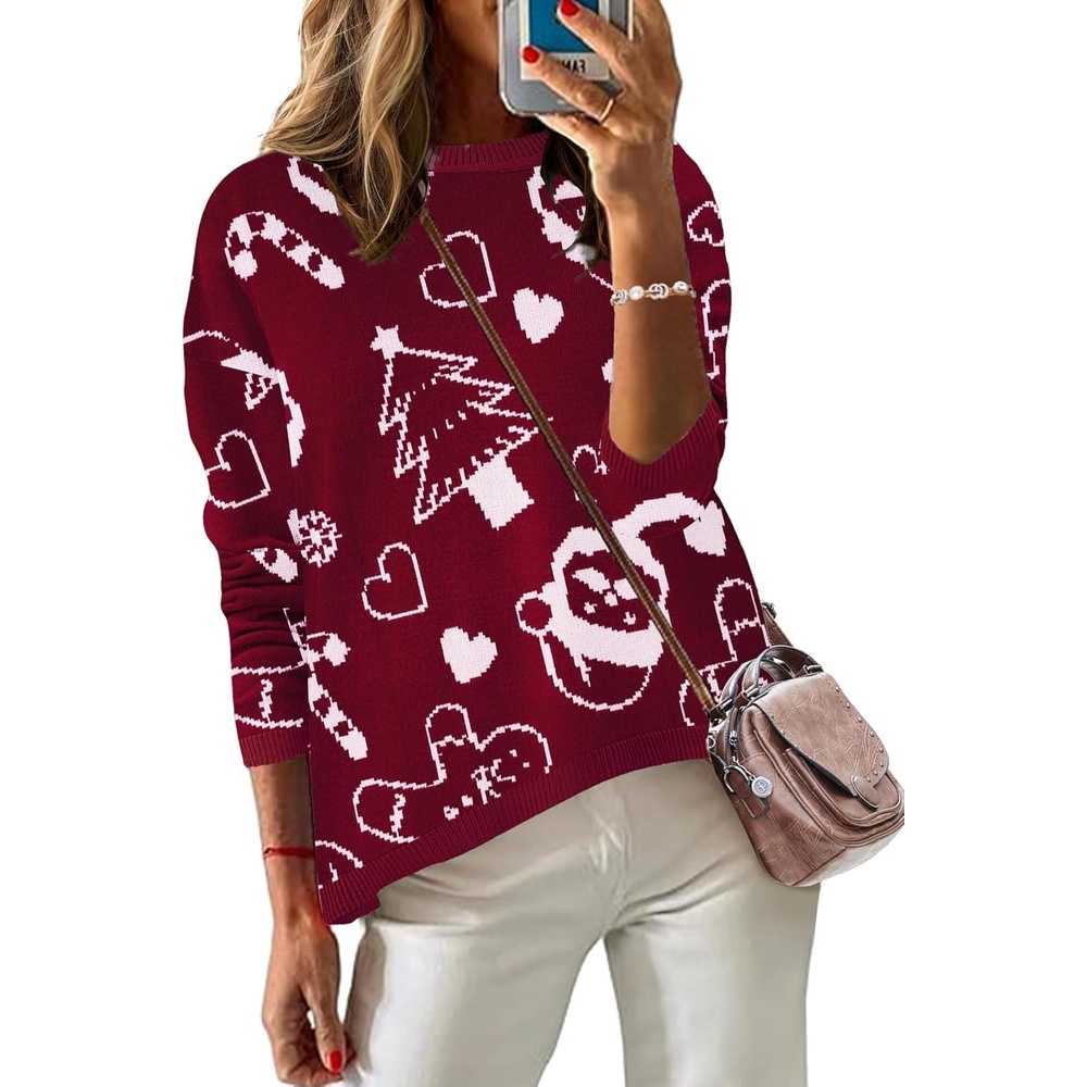 image:imageZeagoo Sweaters for Women Fall Outfits Trendy 2026 Long Sleeve Shirts Bussiness Casual Knit Pullover Sweater TopsChristmas Wine