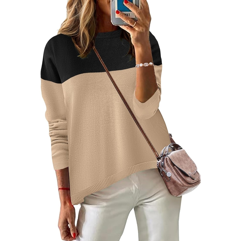 image:imageZeagoo Sweaters for Women Fall Outfits Trendy 2026 Long Sleeve Shirts Bussiness Casual Knit Pullover Sweater TopsColor Block 4 Black
