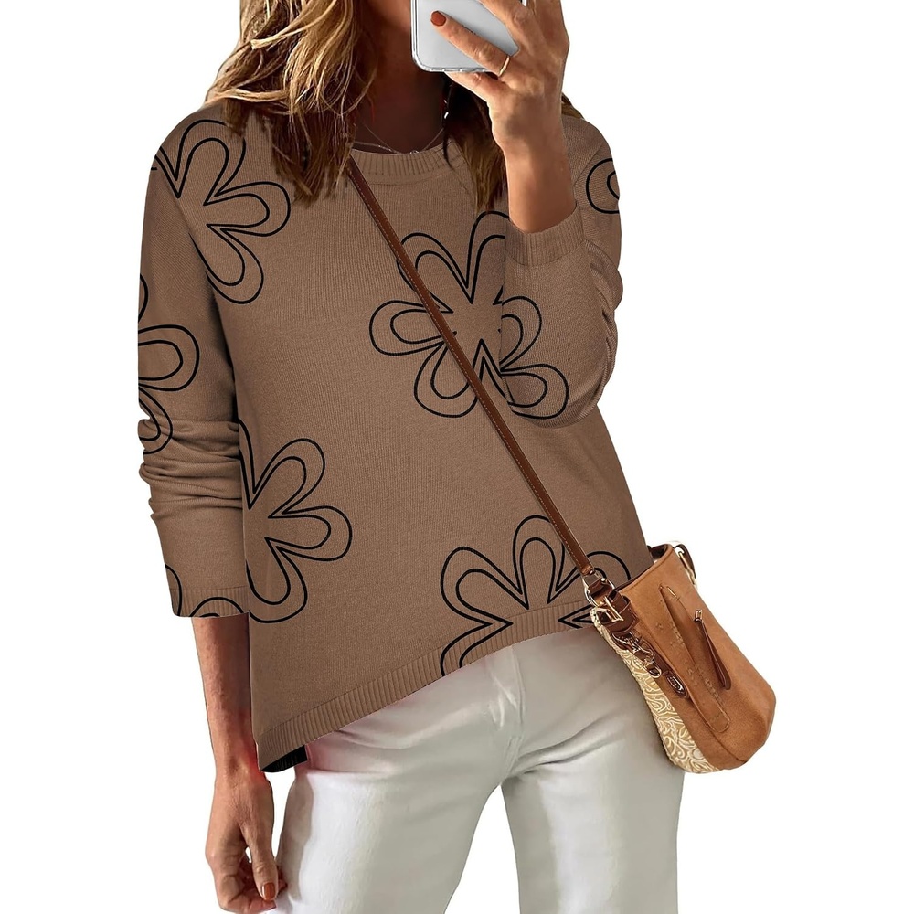 image:imageZeagoo Sweaters for Women Fall Outfits Trendy 2026 Long Sleeve Shirts Bussiness Casual Knit Pullover Sweater TopsPrinted Khaki