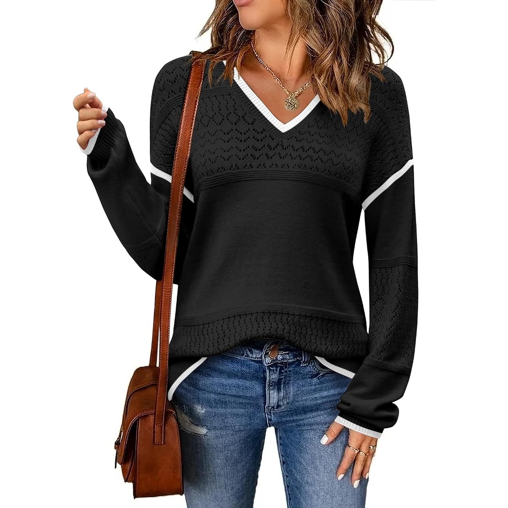 image:imageZeagoo Sweaters for Women Long Sleeve Tops V Neck Outfits Fall ClothesBlack B1