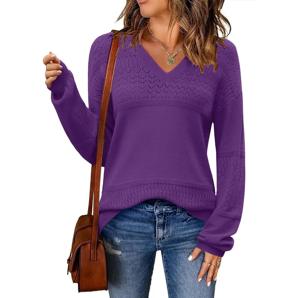 image:imageZeagoo Sweaters for Women Long Sleeve Tops V Neck Outfits Fall ClothesDeep Purple