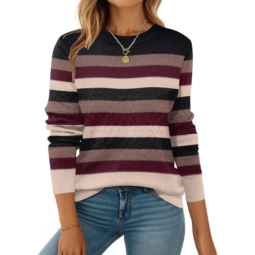 image:imageZeagoo Womens Fall Sweaters Long Sleeve Crew Neck Ribbed Knit Pullover TopsColorblock 229
