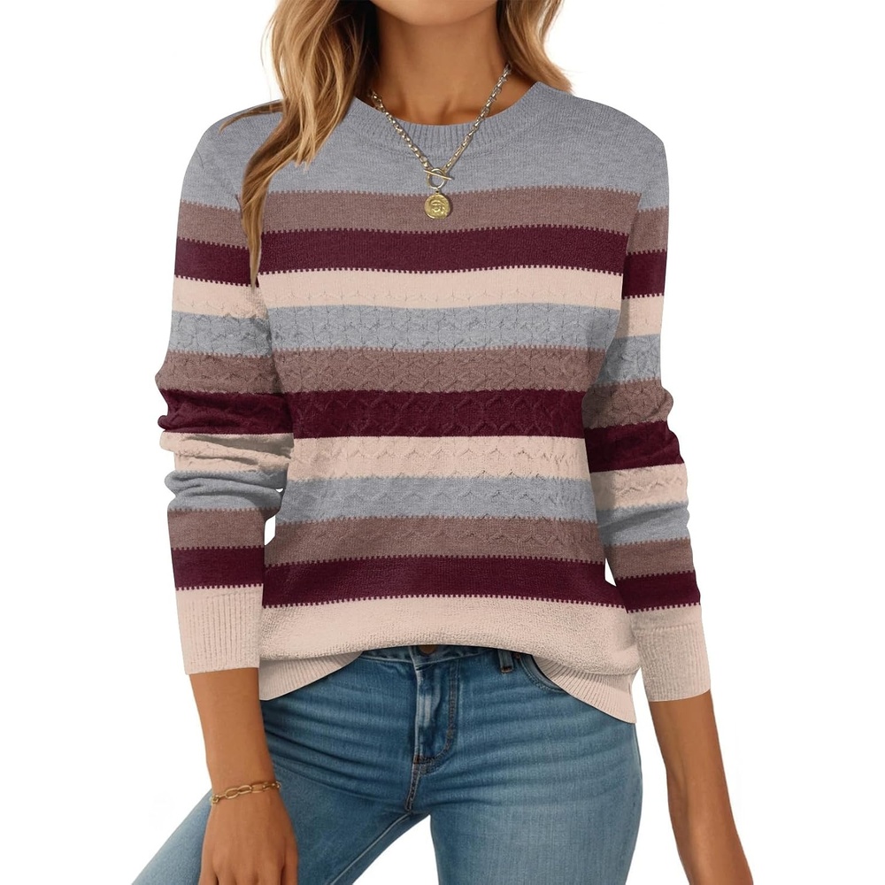 image:imageZeagoo Womens Fall Sweaters Long Sleeve Crew Neck Ribbed Knit Pullover TopsColorblock 276