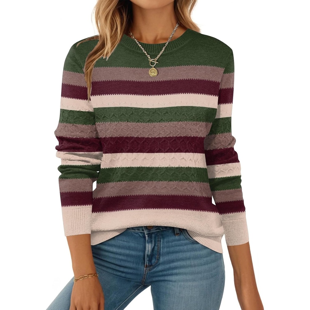 image:imageZeagoo Womens Fall Sweaters Long Sleeve Crew Neck Ribbed Knit Pullover TopsColorblock 277