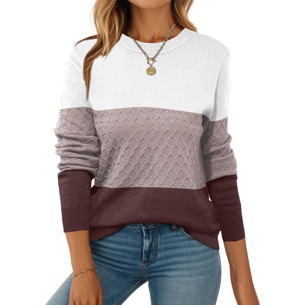image:imageZeagoo Womens Fall Sweaters Long Sleeve Crew Neck Ribbed Knit Pullover TopsColorblock 284