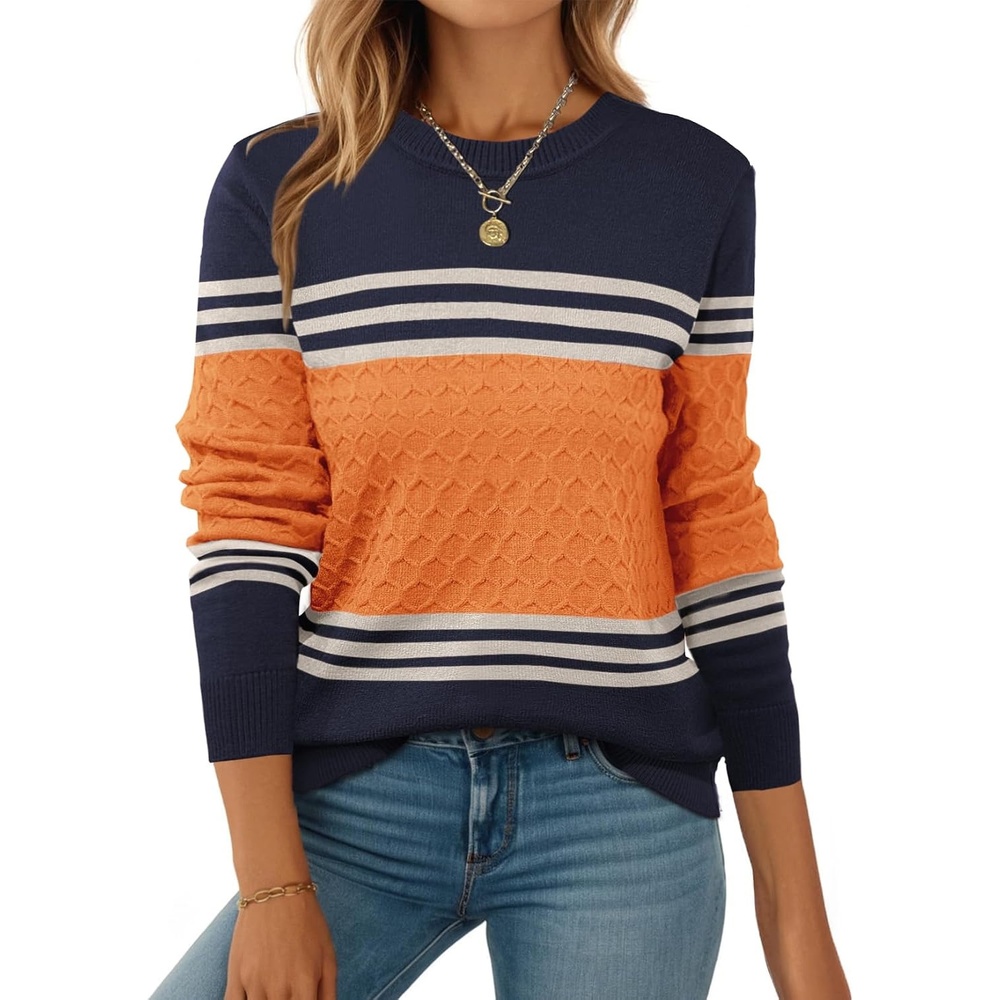image:imageZeagoo Womens Fall Sweaters Long Sleeve Crew Neck Ribbed Knit Pullover TopsOrange