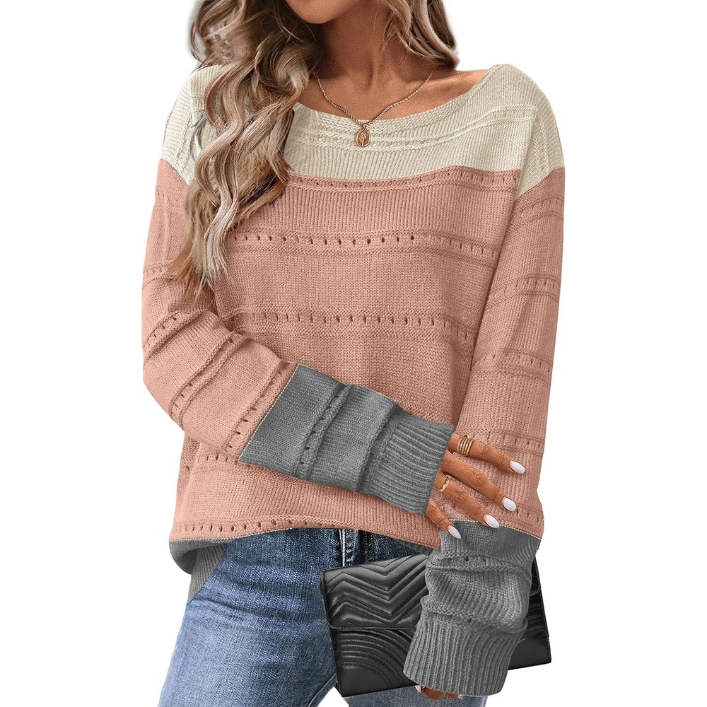 image:imageZeagoo Womens Sweaters Cute Long Sleeve Off The Shoulder Pullover Tops Hollow Out Crochet Dressy Casual OutfitsBeigepinkgray