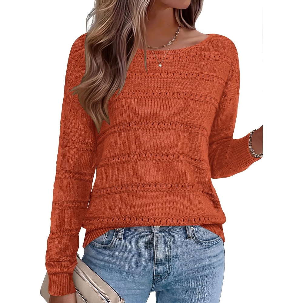 image:imageZeagoo Womens Sweaters Cute Long Sleeve Off The Shoulder Pullover Tops Hollow Out Crochet Dressy Casual OutfitsRust