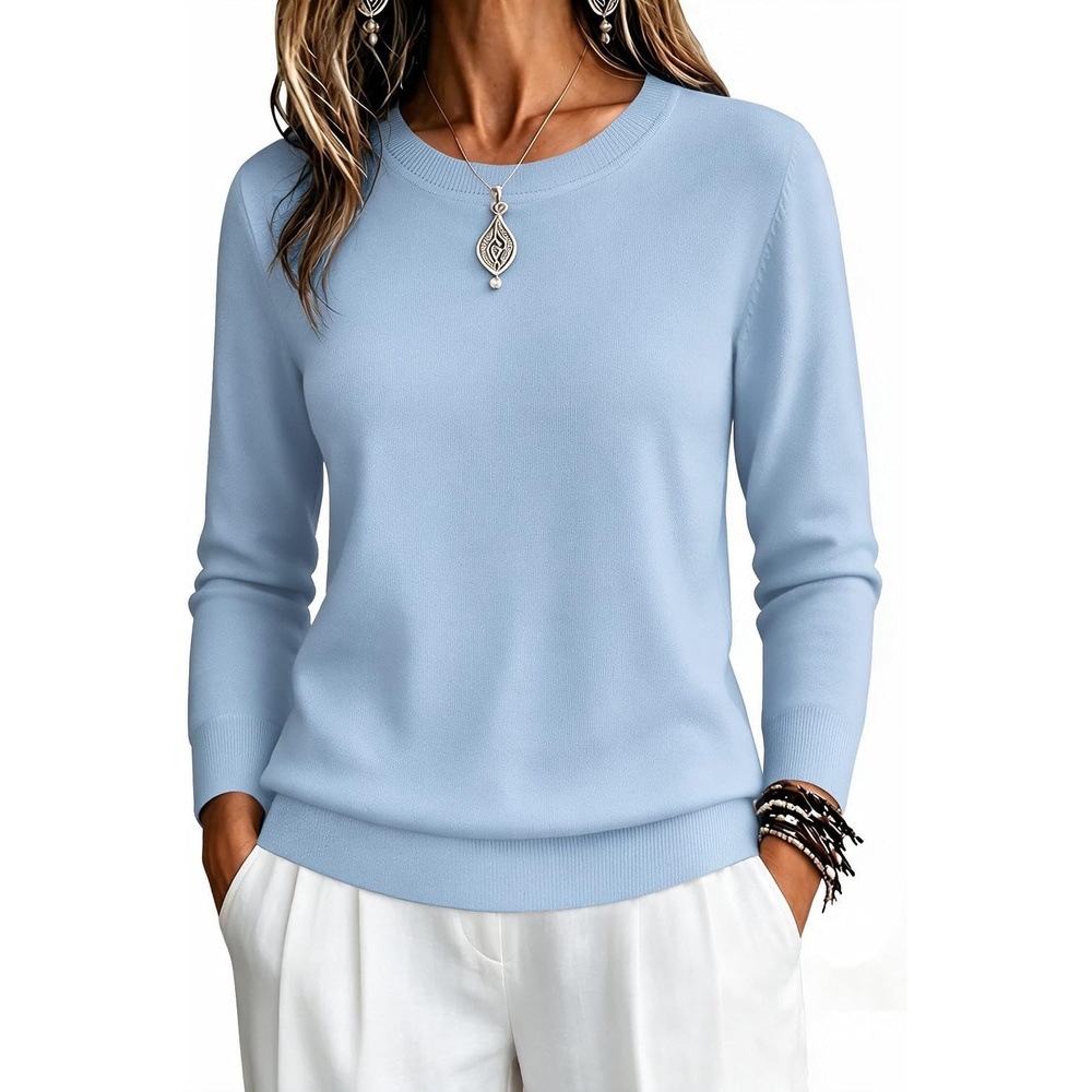 image:imageZeagoo Womens Sweaters Long Sleeve Tops Classic Fall Clothes Crewneck TopsBlue
