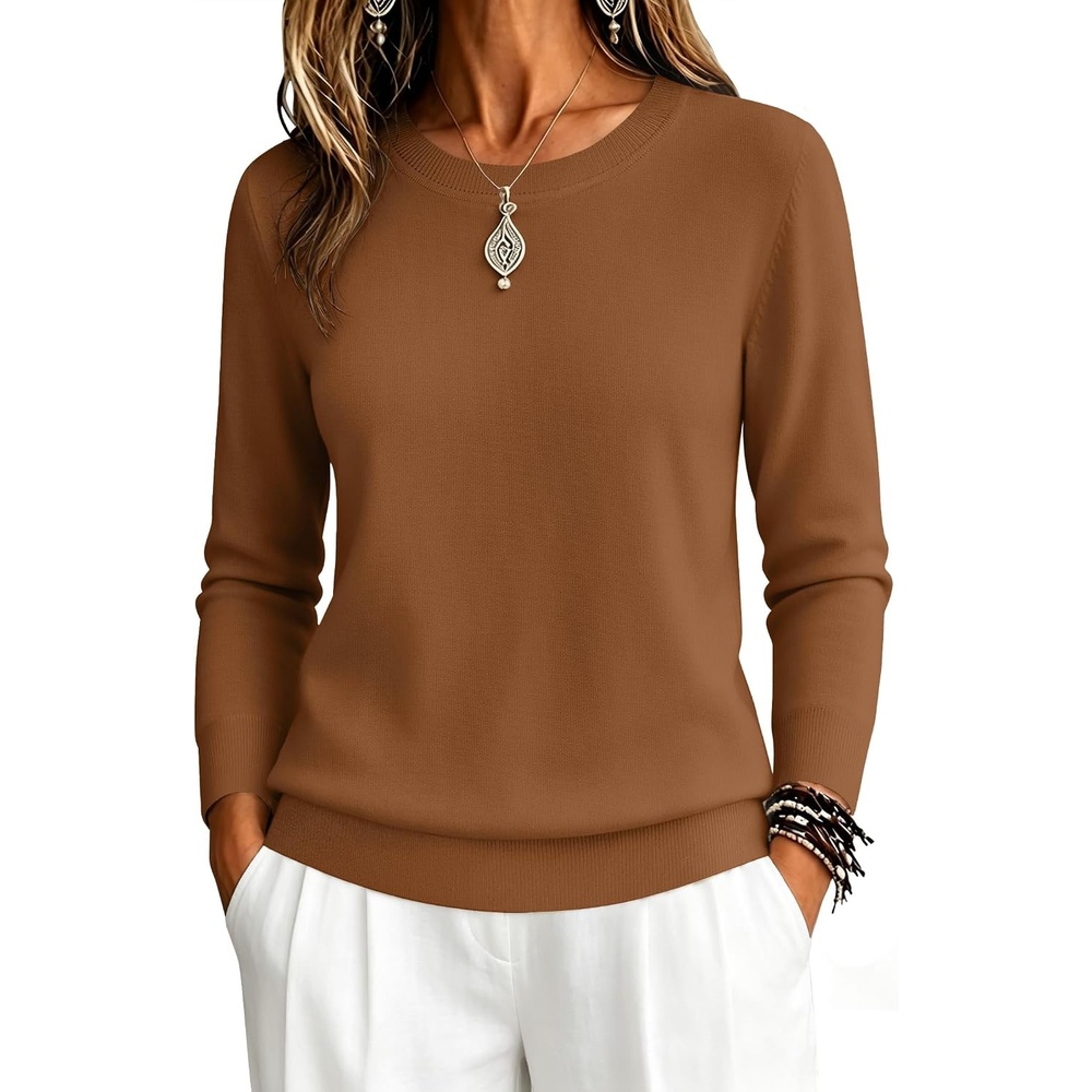 image:imageZeagoo Womens Sweaters Long Sleeve Tops Classic Fall Clothes Crewneck TopsCoffee