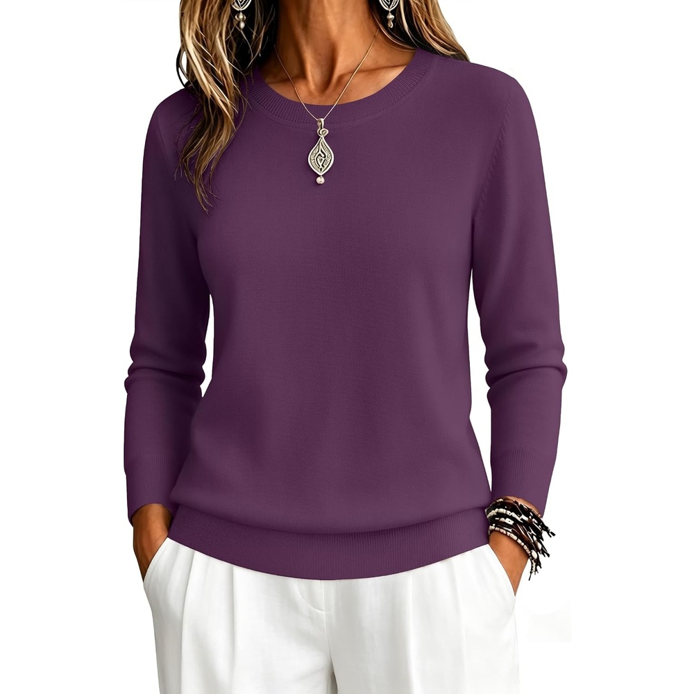 image:imageZeagoo Womens Sweaters Long Sleeve Tops Classic Fall Clothes Crewneck TopsDark Purple
