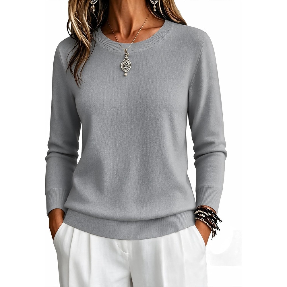 image:imageZeagoo Womens Sweaters Long Sleeve Tops Classic Fall Clothes Crewneck TopsGray