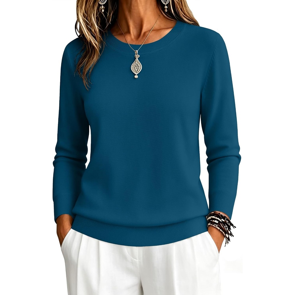 image:imageZeagoo Womens Sweaters Long Sleeve Tops Classic Fall Clothes Crewneck TopsTurquoise