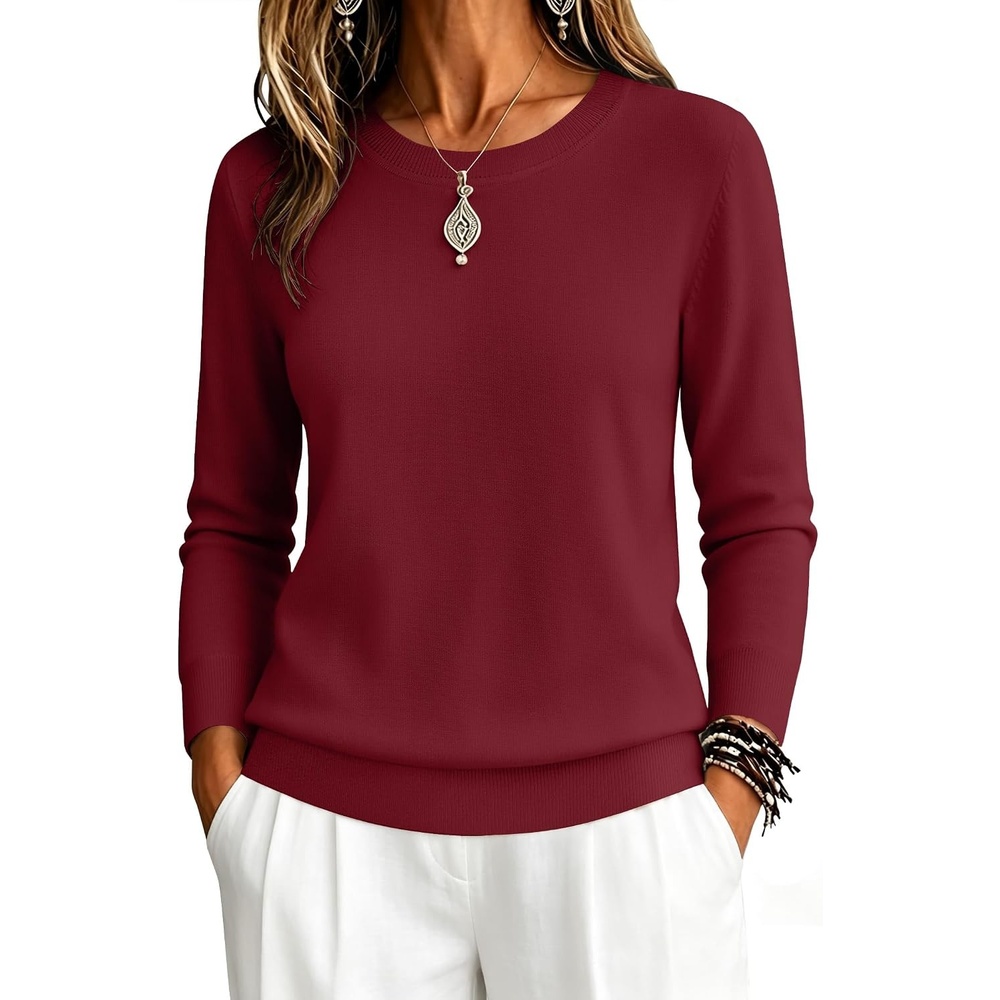 image:imageZeagoo Womens Sweaters Long Sleeve Tops Classic Fall Clothes Crewneck TopsWine Red
