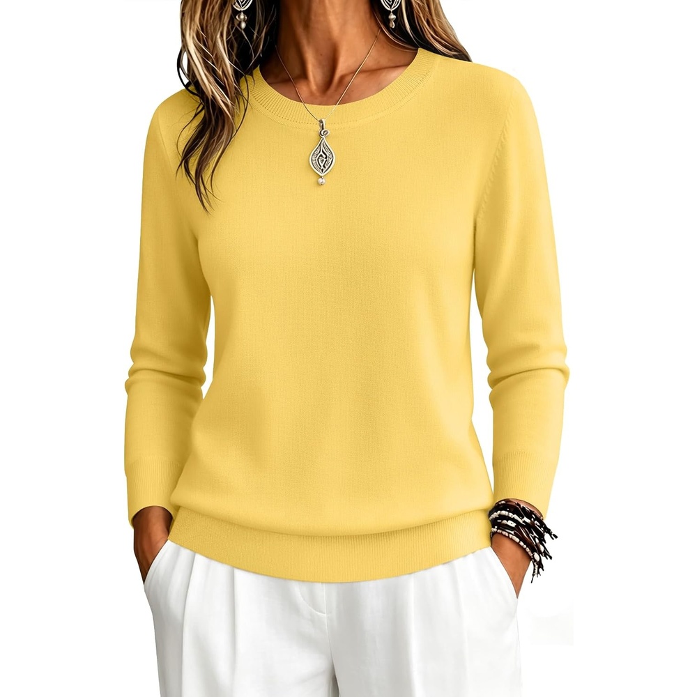 image:imageZeagoo Womens Sweaters Long Sleeve Tops Classic Fall Clothes Crewneck TopsYellow