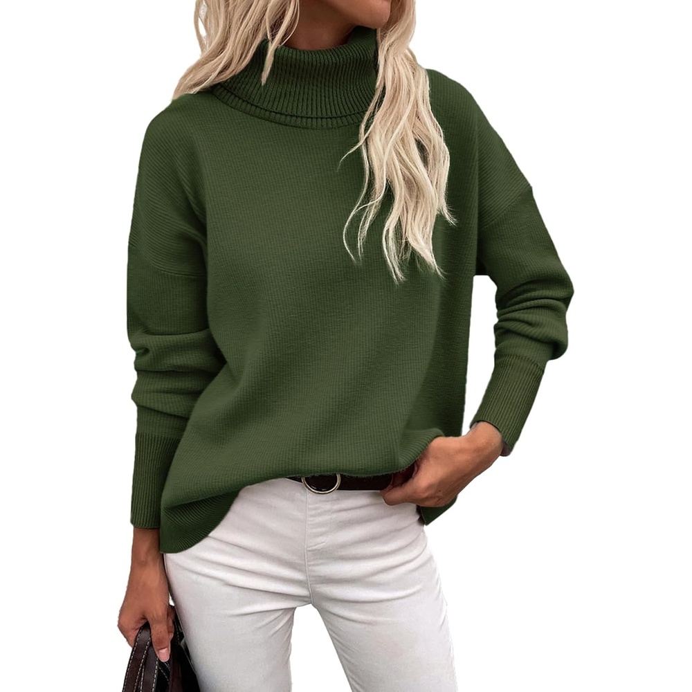 image:imageZeagoo Womens Turtleneck Sweater 2026 Fall Winter Chunky Knitted PulloverArmy Green