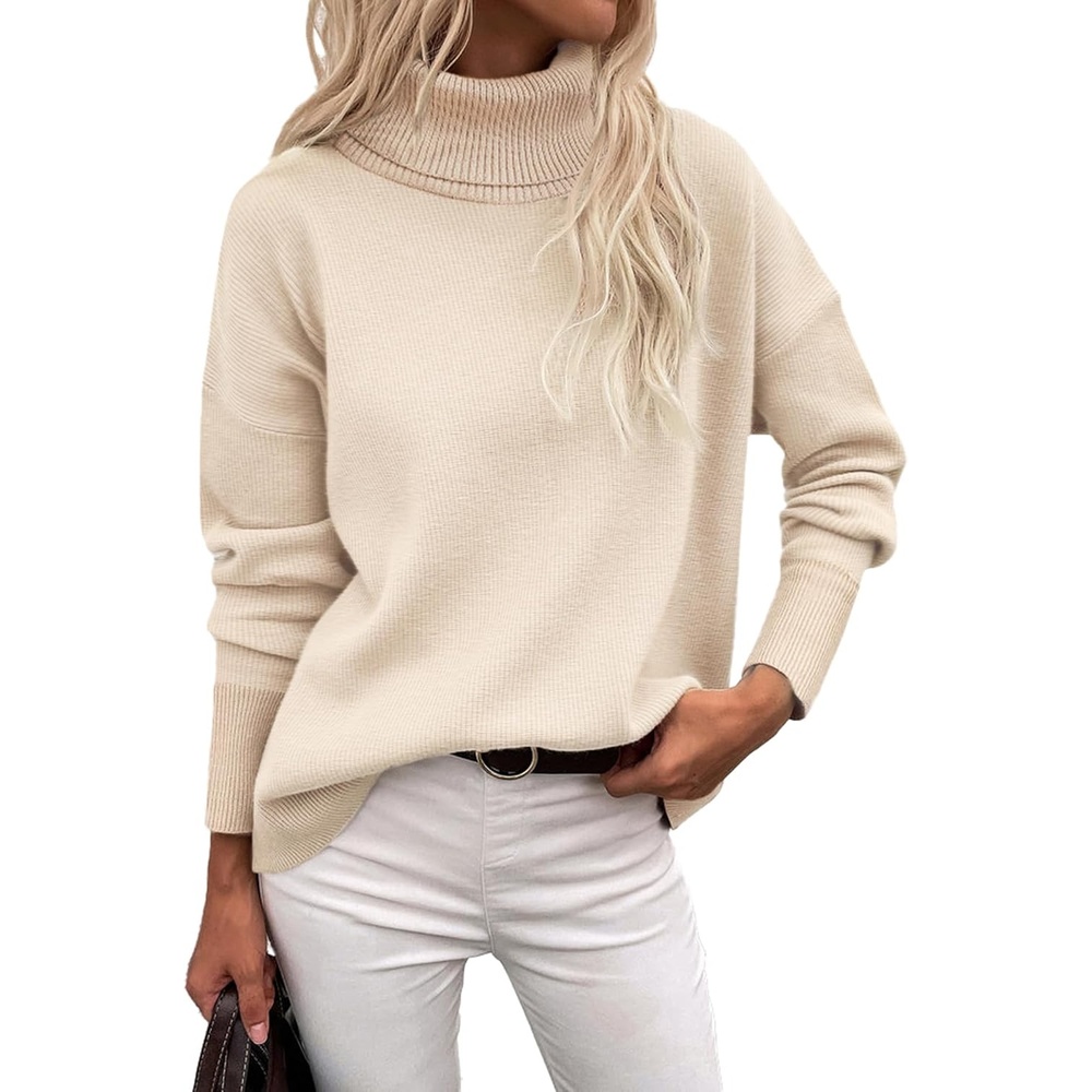 image:imageZeagoo Womens Turtleneck Sweater 2026 Fall Winter Chunky Knitted PulloverBeige
