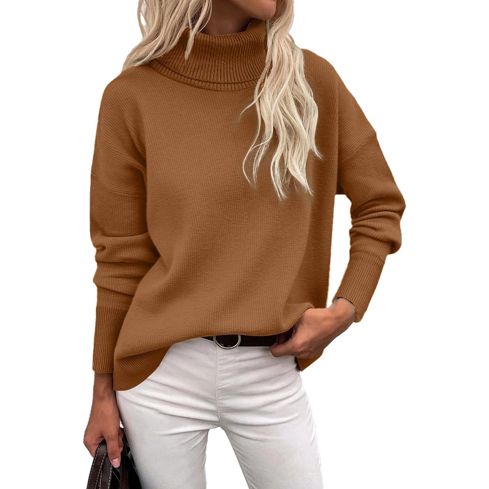 image:imageZeagoo Womens Turtleneck Sweater 2026 Fall Winter Chunky Knitted PulloverBrown