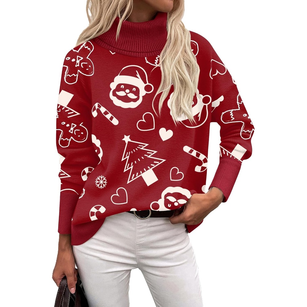 image:imageZeagoo Womens Turtleneck Sweater 2026 Fall Winter Chunky Knitted PulloverChristmas Pattern