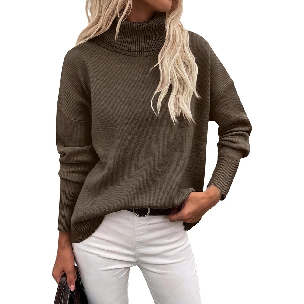 image:imageZeagoo Womens Turtleneck Sweater 2026 Fall Winter Chunky Knitted PulloverCoffee