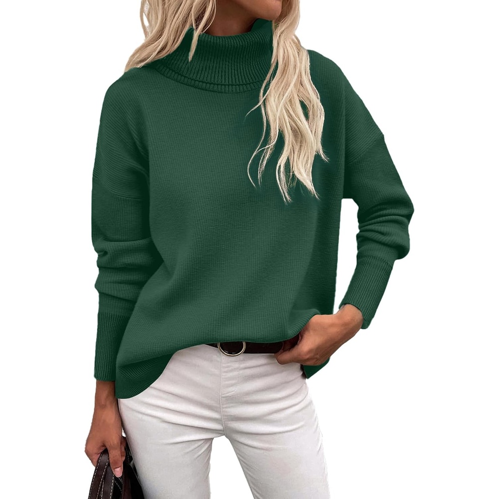 image:imageZeagoo Womens Turtleneck Sweater 2026 Fall Winter Chunky Knitted PulloverGreen