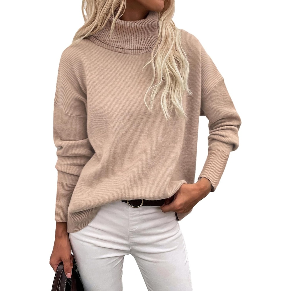 image:imageZeagoo Womens Turtleneck Sweater 2026 Fall Winter Chunky Knitted PulloverKhaki