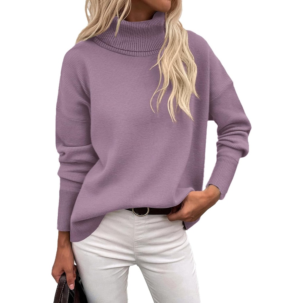 image:imageZeagoo Womens Turtleneck Sweater 2026 Fall Winter Chunky Knitted PulloverLight Purple