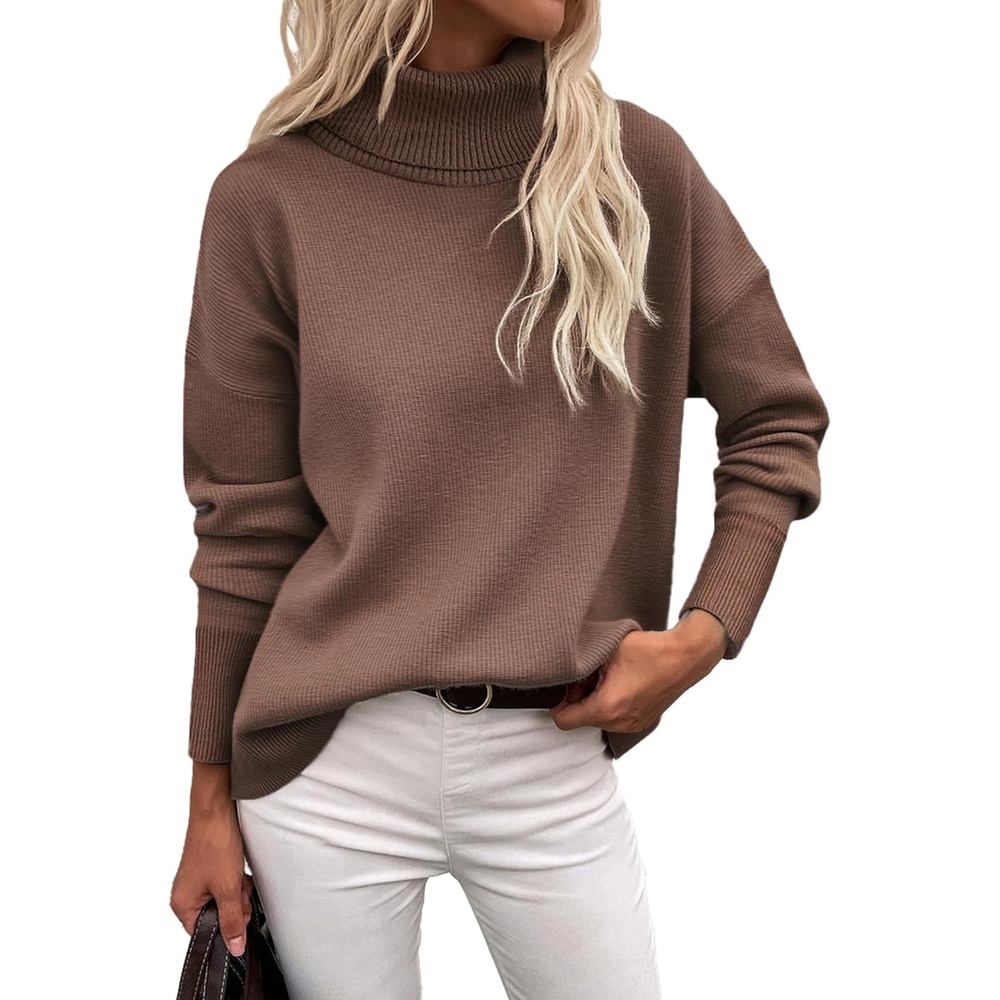 image:imageZeagoo Womens Turtleneck Sweater 2026 Fall Winter Chunky Knitted PulloverNutmeg