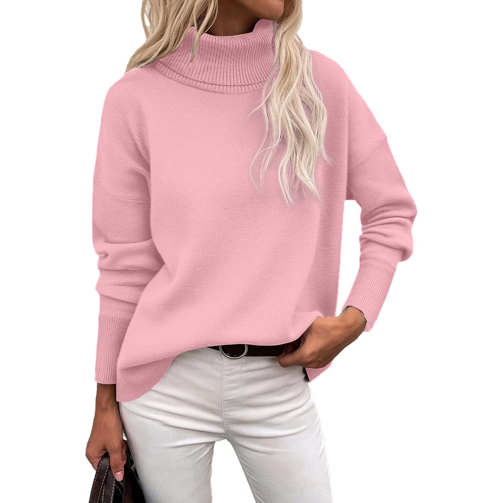 image:imageZeagoo Womens Turtleneck Sweater 2026 Fall Winter Chunky Knitted PulloverPink
