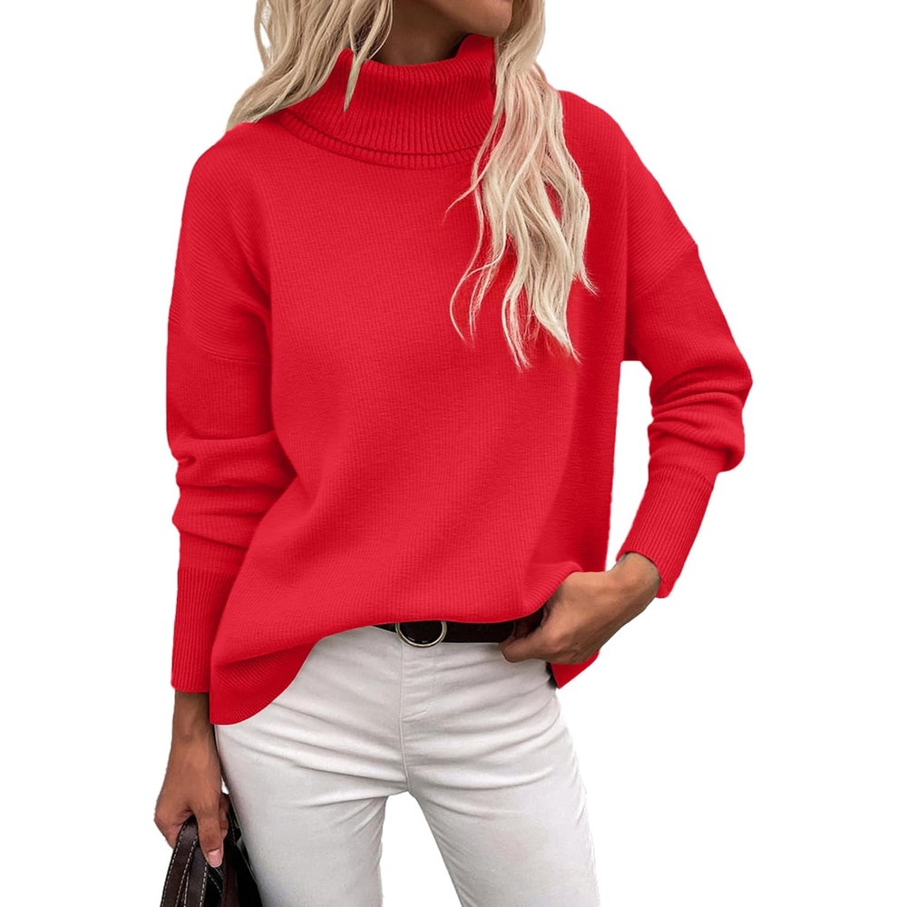 image:imageZeagoo Womens Turtleneck Sweater 2026 Fall Winter Chunky Knitted PulloverRed
