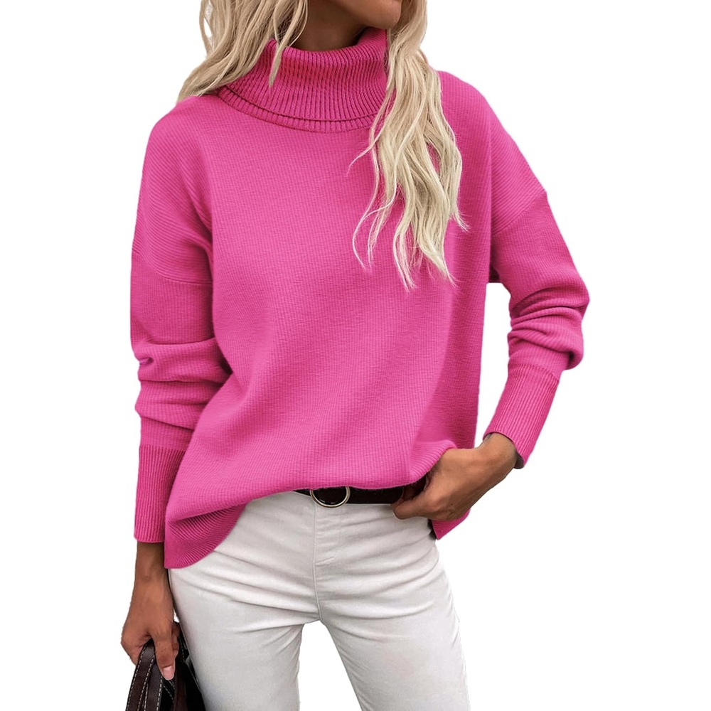 image:imageZeagoo Womens Turtleneck Sweater 2026 Fall Winter Chunky Knitted PulloverRose