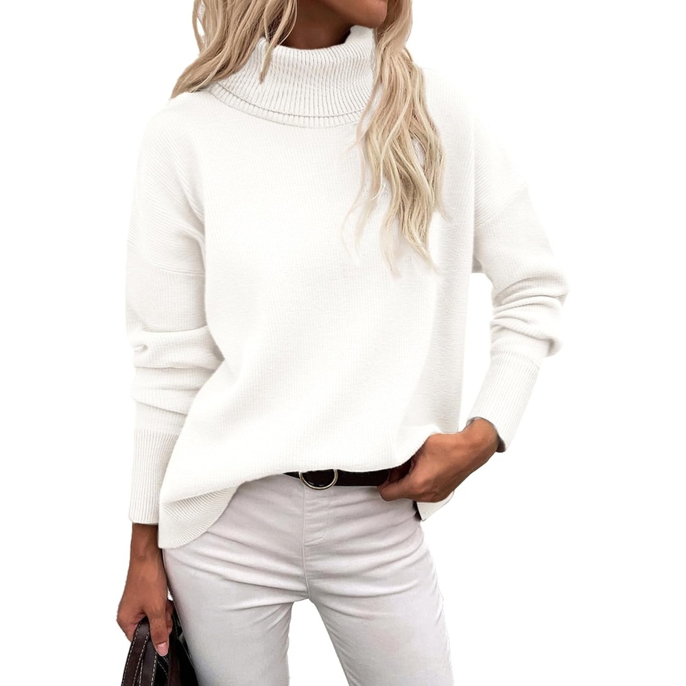 image:imageZeagoo Womens Turtleneck Sweater 2026 Fall Winter Chunky Knitted PulloverWhite