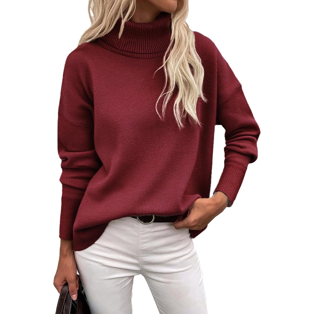 image:imageZeagoo Womens Turtleneck Sweater 2026 Fall Winter Chunky Knitted PulloverWine Red