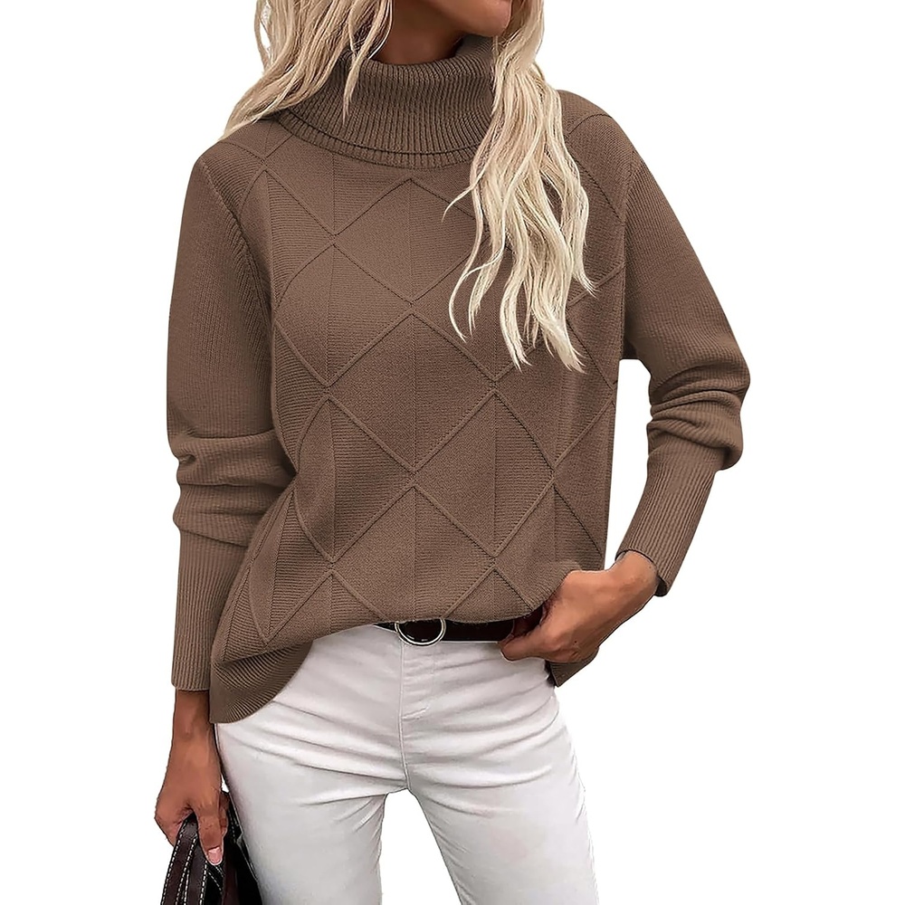 image:imageZeagoo Womens Turtleneck Sweater Fall Winter 2026 Long Sleeve Chunky Knitted Trendy Pullover TopsNutmeg