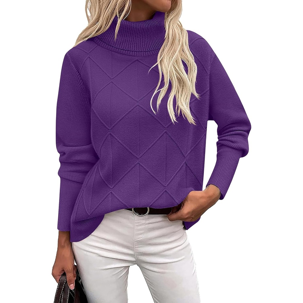 image:imageZeagoo Womens Turtleneck Sweater Fall Winter 2026 Long Sleeve Chunky Knitted Trendy Pullover TopsPurple
