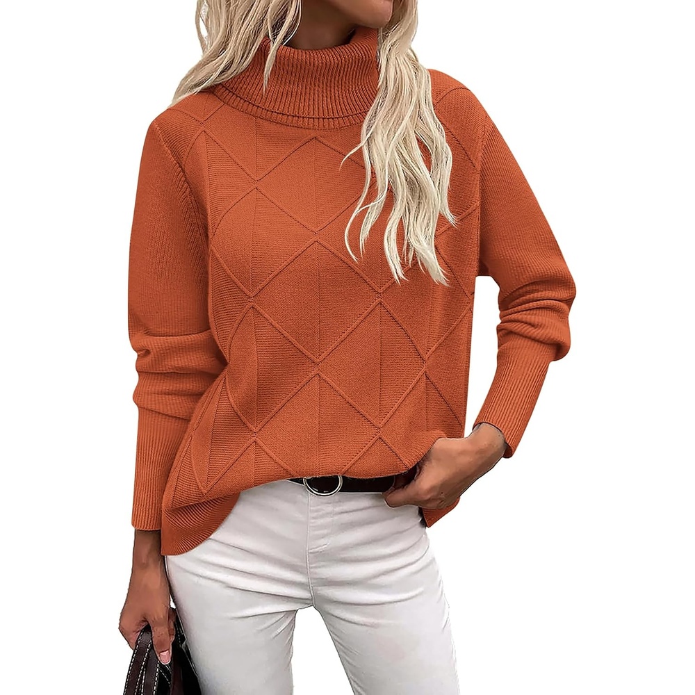 image:imageZeagoo Womens Turtleneck Sweater Fall Winter 2026 Long Sleeve Chunky Knitted Trendy Pullover TopsRust Red