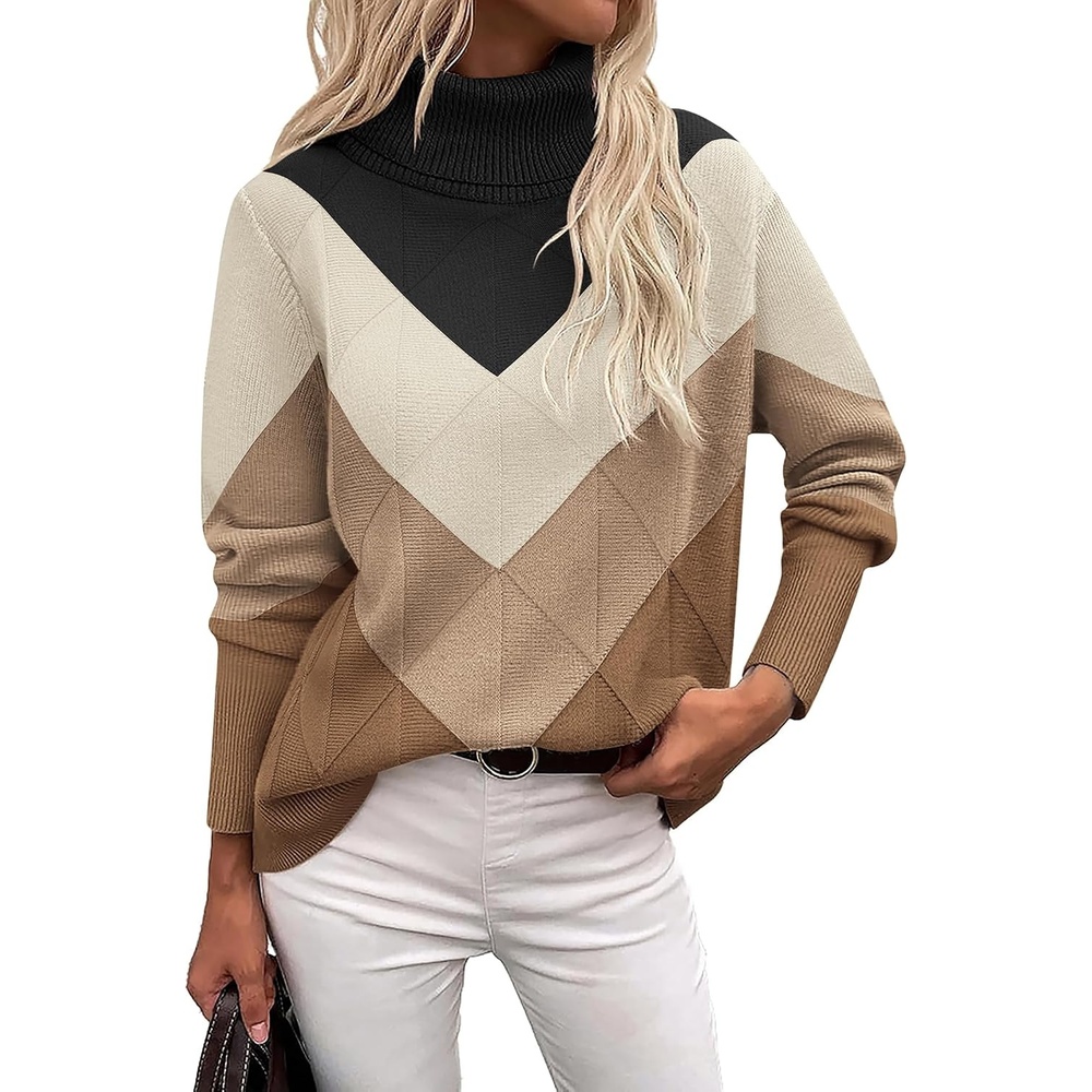 image:imageZeagoo Womens Turtleneck Sweater Fall Winter 2026 Long Sleeve Chunky Knitted Trendy Pullover TopsVbrown