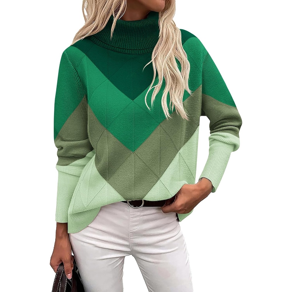 image:imageZeagoo Womens Turtleneck Sweater Fall Winter 2026 Long Sleeve Chunky Knitted Trendy Pullover TopsVgreen